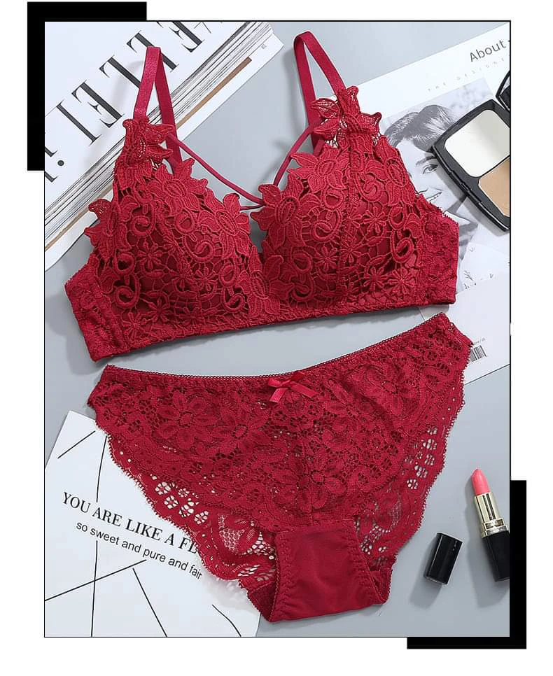 Rose Bra Set (Red)