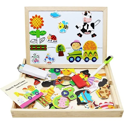 Educational Wooden Toys for Kids Toddlers Magnetic Puzzles Wooden Art Easel Double Side Learning Games Montessori Puzzle STEM Gift for Boys Girls Children