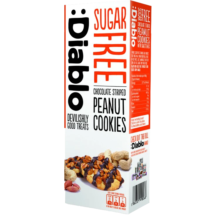 Diablo Sugar Free Chocolate Striped Peanut Cookies 150g