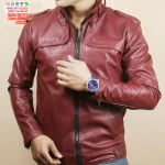 Gents Full Artificial Leather Jacket - Vip7 Red | Stylish jackets for men