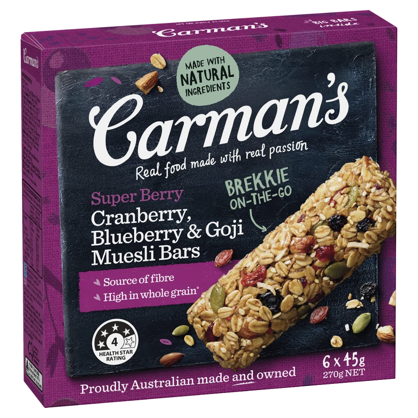 Carmans Muesli Bar Super Berry 6pack 270g