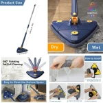 360° Rotatable Triangle Multifunctional Cleaning Mop – Stainless Steel Long Handle & Hands-Free Squeezing