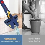 360° Rotatable Triangle Multifunctional Cleaning Mop – Stainless Steel Long Handle & Hands-Free Squeezing